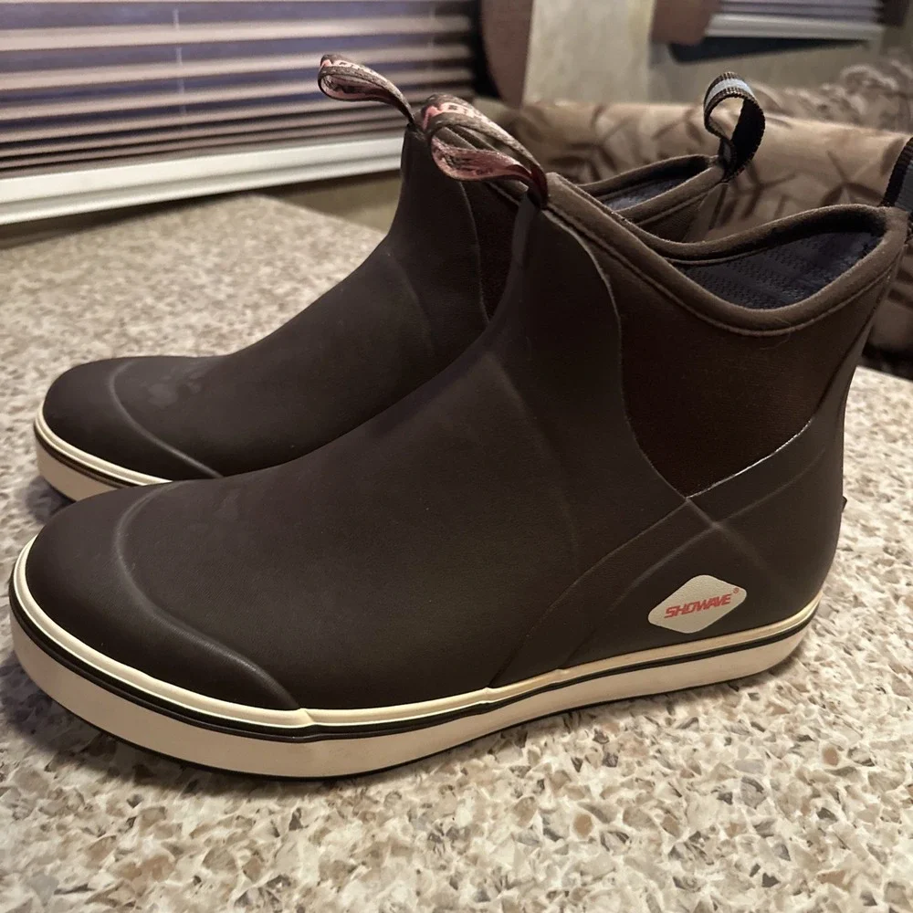 SHOWAVE Men's Waterproof Rubber Rain Boots Brown US 9 EU 42